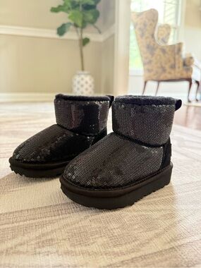UGG Kids/Toddler Black Sequin Mini Boots
